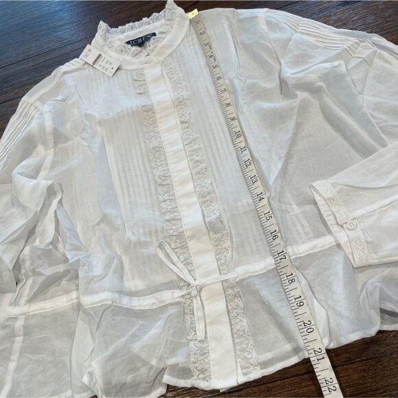 NWT J.Crew Sz M Lace-Trim Cinched-Waist Top White Cotton Voile Long Sleeve CJ461 - Picture 10 of 12